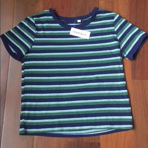 NWT Green Striped Pacsun Basics Tee Women’s Small